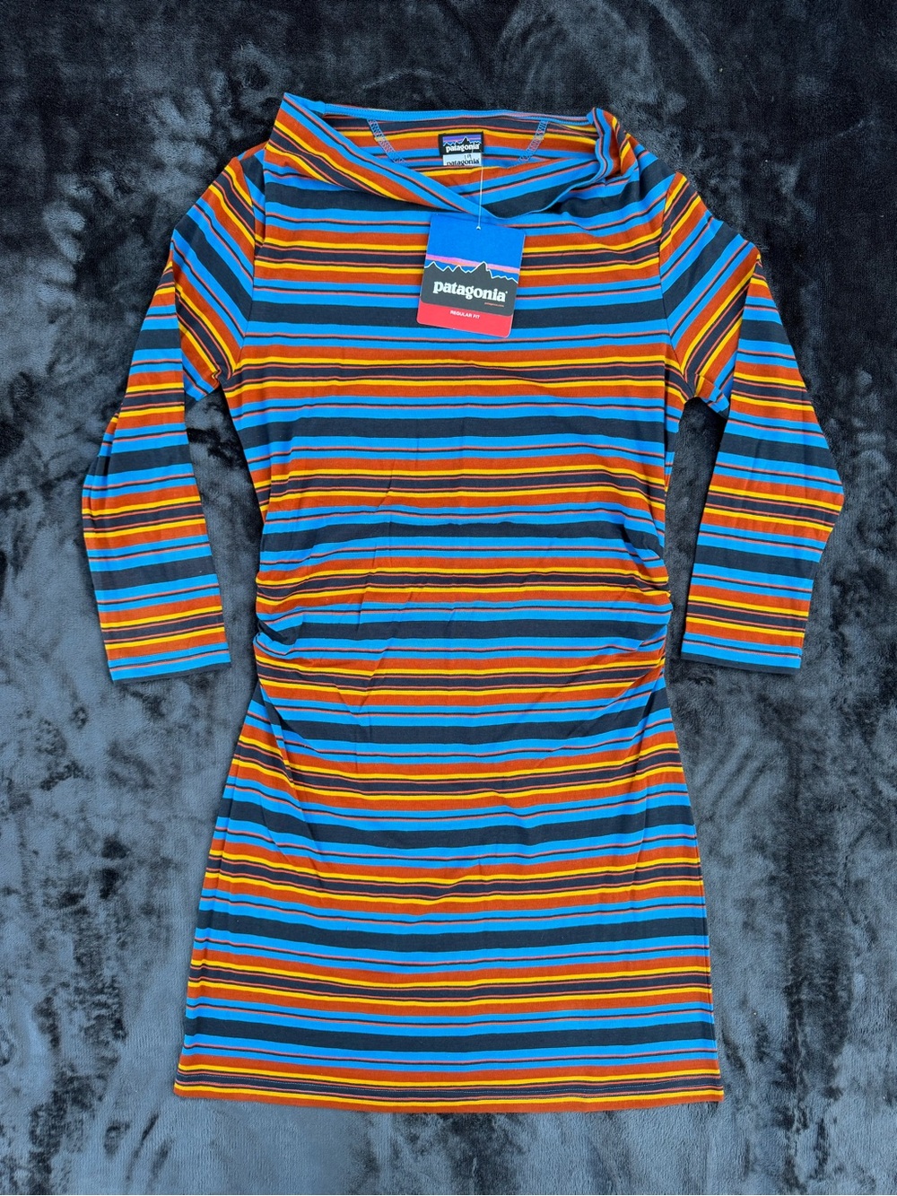 NWT Patagonia Kamala Cowl Neck Dress S Striped Organic Cotton Ruched Tunic New